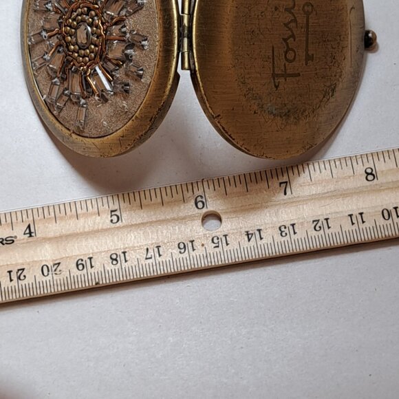 Vintage fossil women's makeup compact powder gold silver - Picture 3 of 3